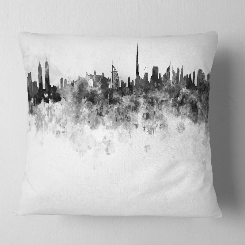 Coussin décoratif imprimé horizon de la ville de Dubaï, 16 po x 1 po, Carré