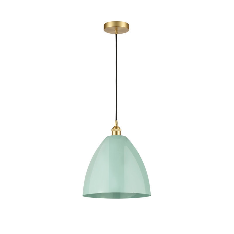 Luminaire suspendu conique 1 lumière, Bleu mer, Or satiné, H 12,88 po x l 9 po x P 9 po