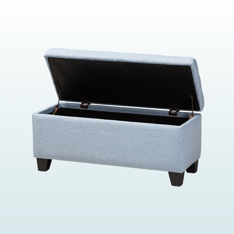 Repose-pieds rembourré avec rangement Sancerre en tissu bleu clair, H 15,59 po x l 34,79 po x P 14,7 po