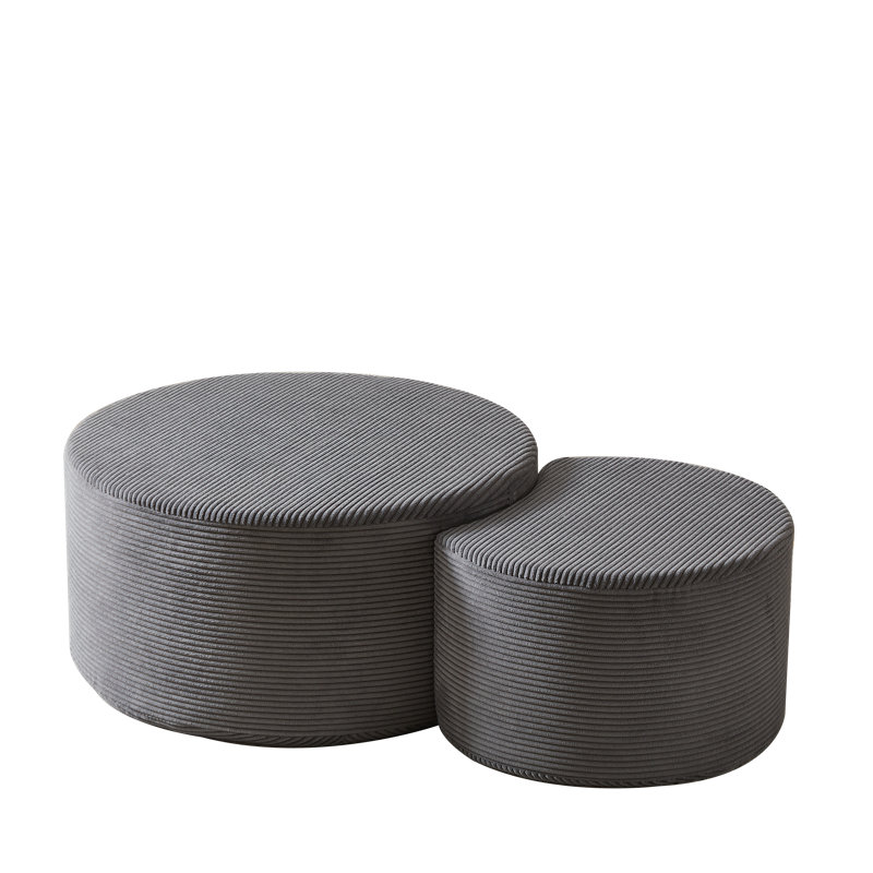 Ensemble de 2 tables basses gigognes modernes rembourrées pour le salon, sans assemblage, Gris