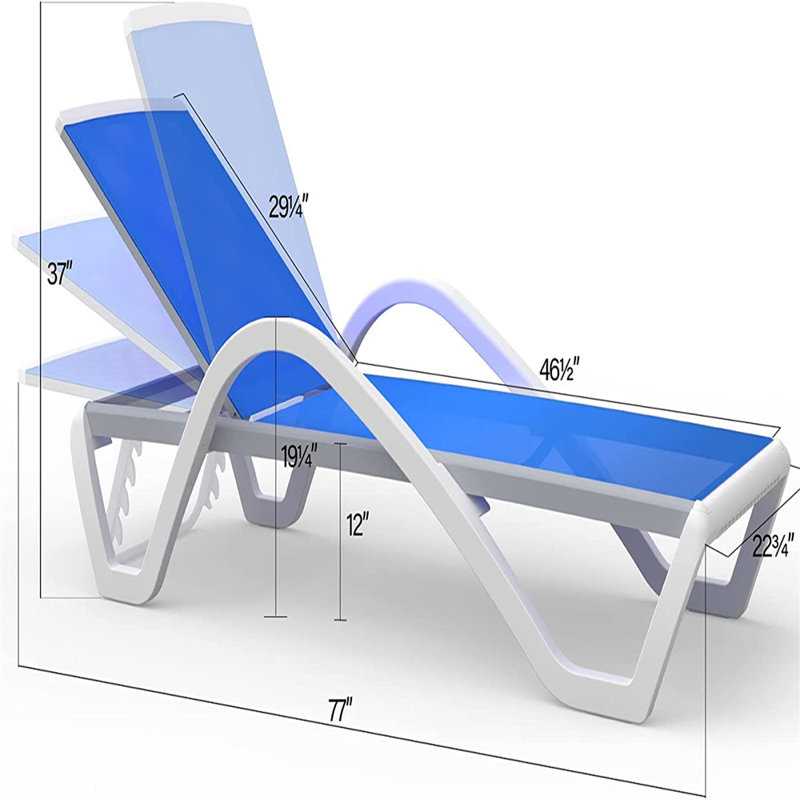 Chaise longue inclinable 77 po, Bleu
