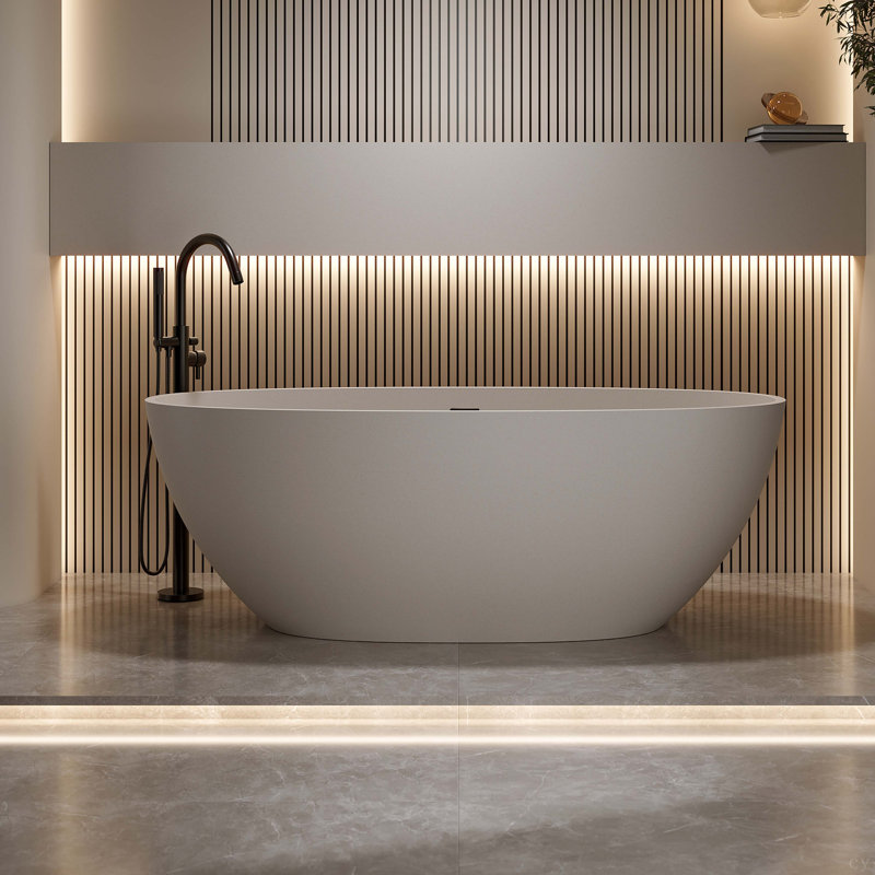 Freestanding Bathtub Resin Stone Soaking Bathtub Solid Surface Modern Tubs With Overflow And Pop-Up Drain