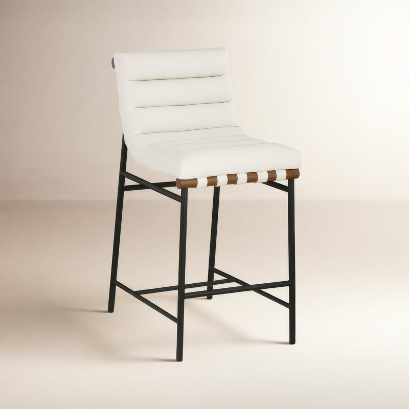 Vincentas Upholstered Counter Stool, Soft Cream Faux Leather, Counter Stool (26.4" Seat Height)