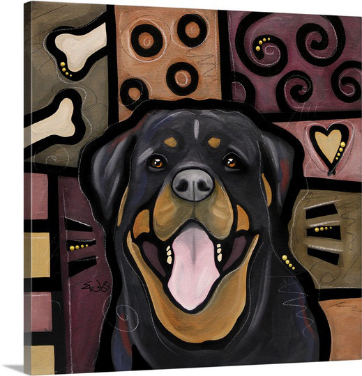 «Rottweiler Pop Art» par Diethild, reproduction d'art sur toile, H 20 po x l 20 po x P 1,25 po