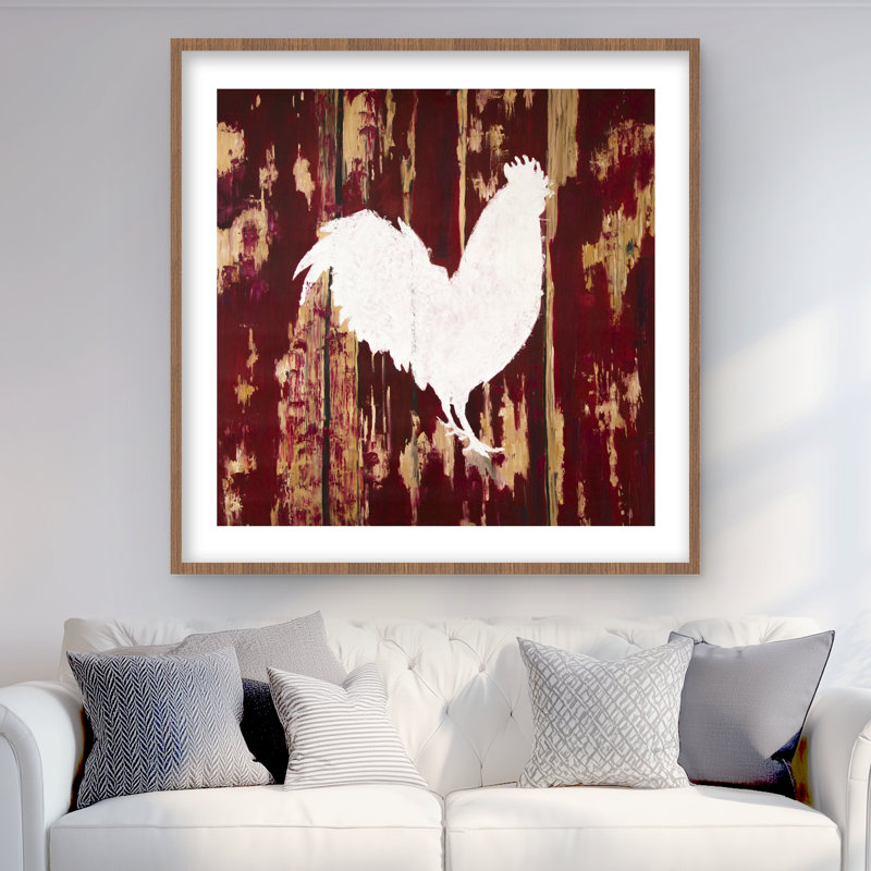 Rooster Silhouette - Farmhouse Kitchen, reproduction d'art encadrée, Brun