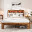 Cadre de lit grand, cadre de lit plateforme en bois avec tête de lit à DEL avec rangement et 2 ports USB, silencieux, aucun sommier nécessaire et outil d'assemblage facile, grand rangement sous le lit, brun foncé-1163757858-1163757860