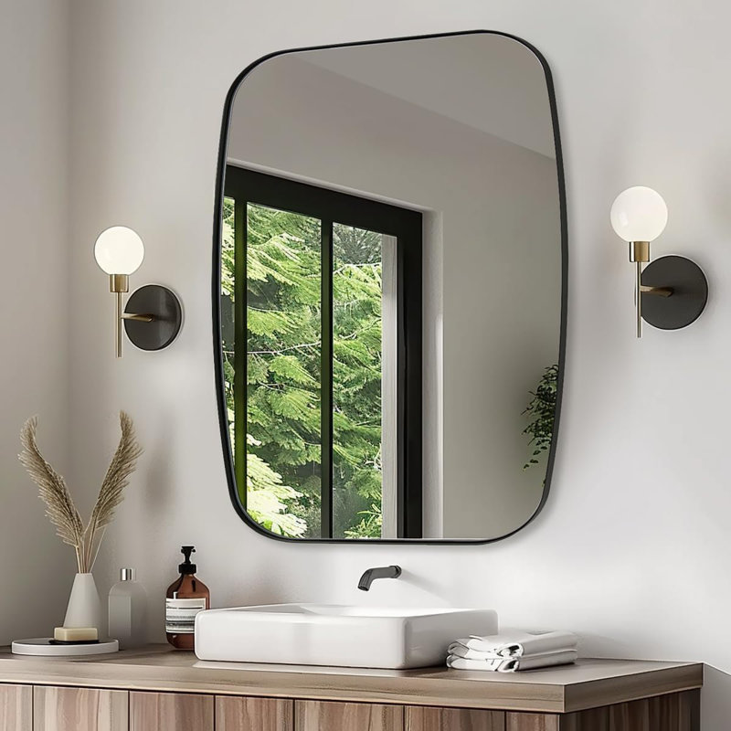 Miroir de salle de bain ovale moderne | Cadre en acier inoxydable, Noir mat, 40 po x 32 po