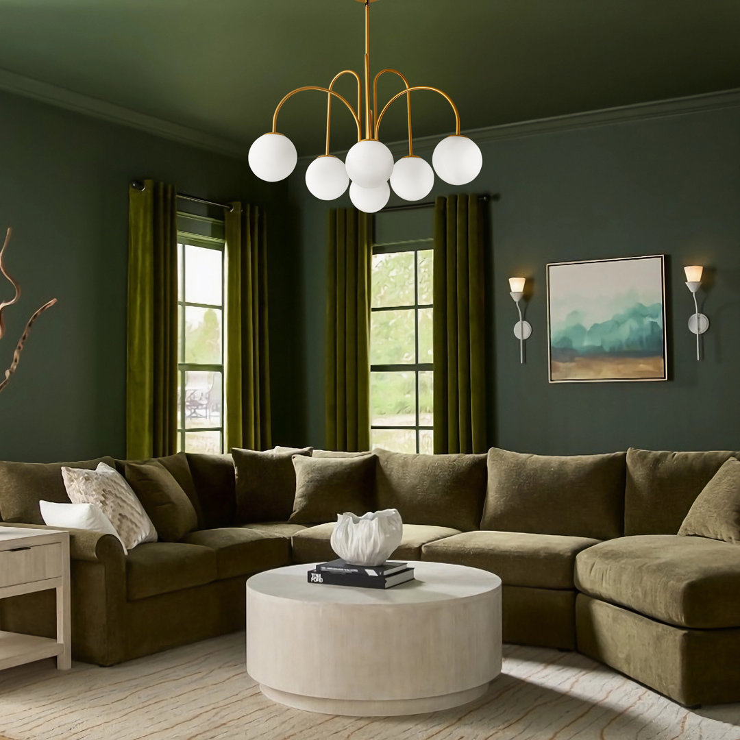 Spoffo 6-Light Contemporary Gold Sputnik Ceiling Light Frosted White Glass Globe Bubble Chandelier Lamp