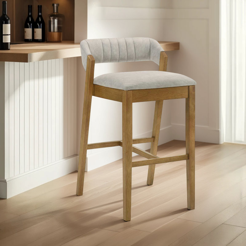 Frison Counter Height Or Bar Height Rubberwood Barstool With Fabric Seat, 1, Gray, Counter Stool (26.5" Seat Height)