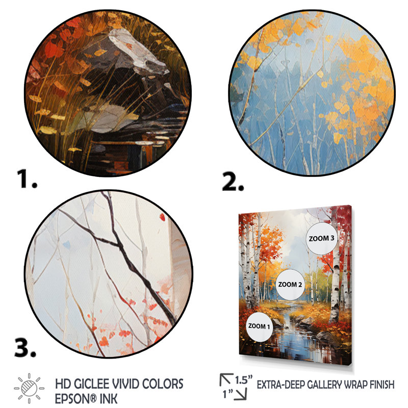 Birch Woods Autumn Harmony V, reproduction d'art sur toile encadrée, H 32 po x l 16 po x P 1 po, Cadre flottant brun
