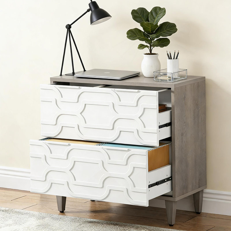 2-Drawer File Cabinet,Ample Storage Cabinet, Gray/White