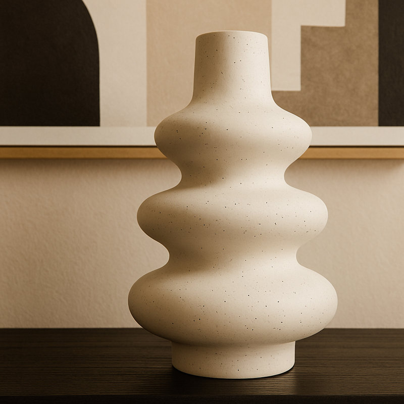 Clora Handmade Ceramic / Porcelain Table Vase – Beige Matte Doughnut Spiral Design