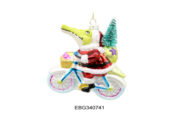 Crocodile Santa Glass Christmas Ornament - 4.25"