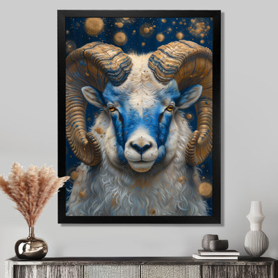 Blue Gold Astrology Starlight Serenade Aries II - Astronomy Aries Wall Art Living Room