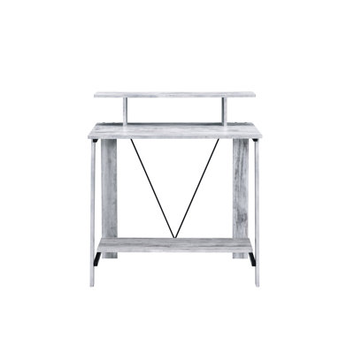 Bureau d'écriture blanc antique et noir pour salon - Structure métallique stable, rangements pratiques avec ports et tiroirs, piètement fini, traverse, 2 prises électriques, 2 tiroirs
