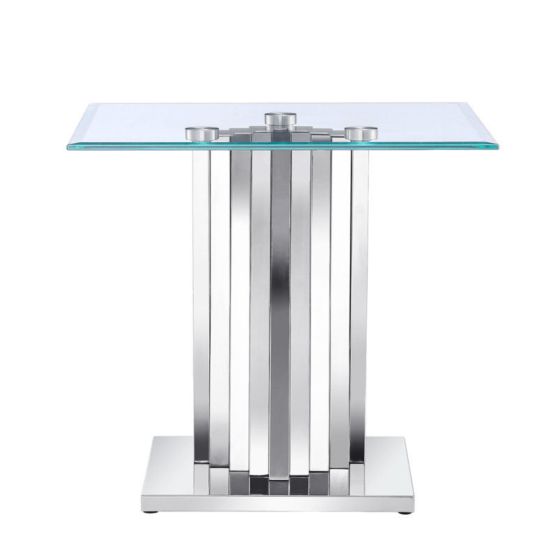 Everly Quinn Glass End Table, Silver