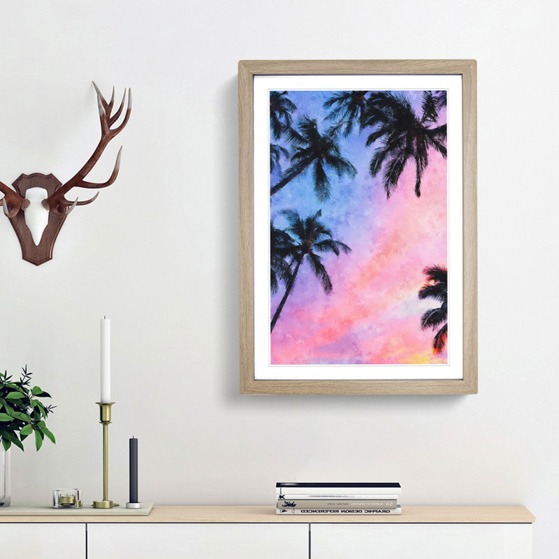 Palm Tree Paradise - Picture Frame Graphic Art Print, Oak Framed, 87cm H x 62cm W x 2cm D