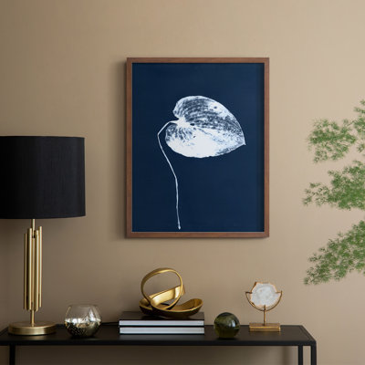 Cyanotype Leaf II Framed Print - Solid Wood