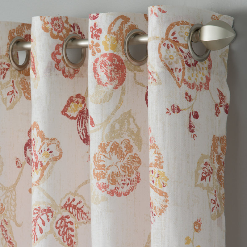 Quickep Polyester / Cotton Light-Filtering Jacobean Print Curtain Panel with Grommet Top, 50" x 63", Spice/Light Green