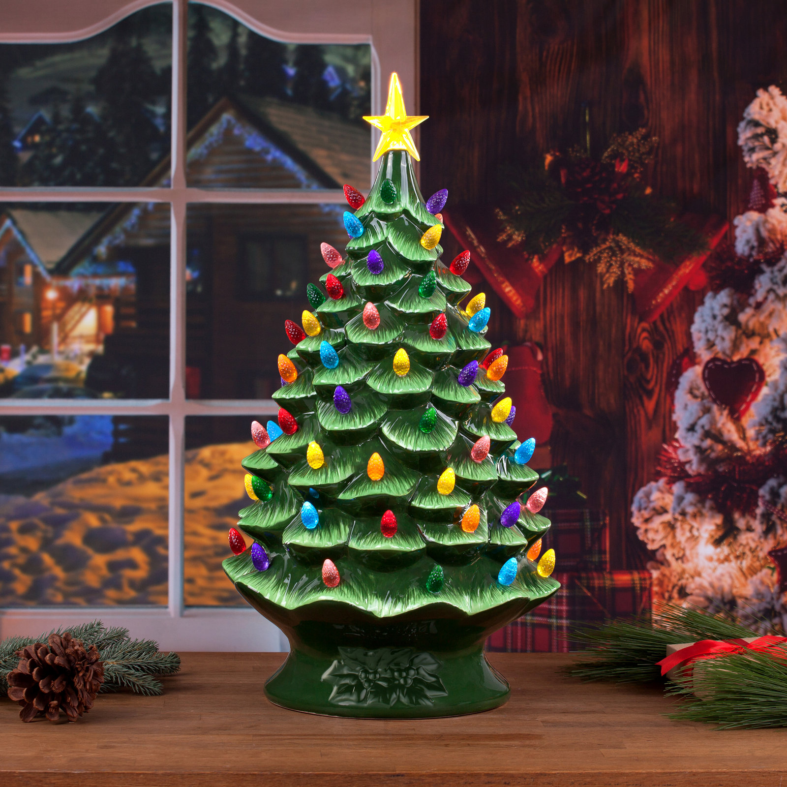 24" Nostalgic Ceramic Tabletop Christmas Tree, Green