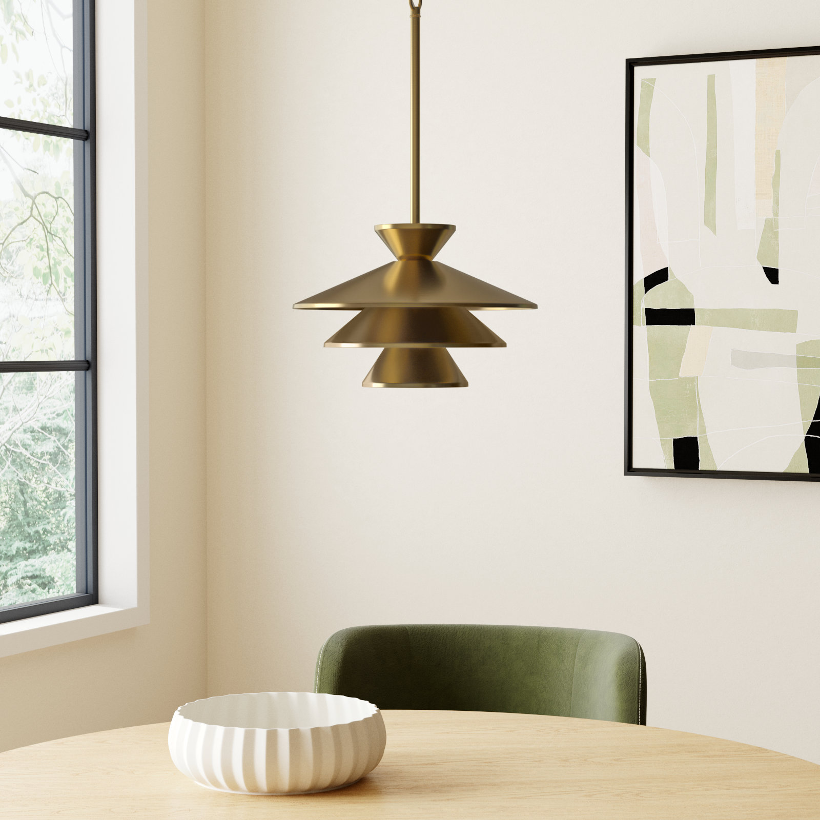 Vinnie Dimmable Single Light Pendant, Natural Brass