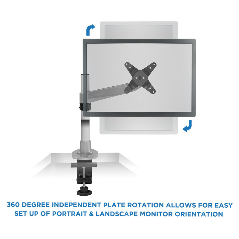 Mount-It Full Motion Adjustable Single Computer Monitor Desk Clamp Mount | Fits Up to 32" | Silver