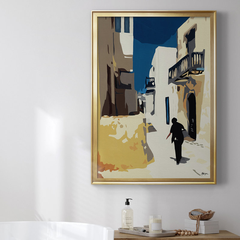 Mykonos 3, toile encadrée de qualité supérieure - prête à être accrochée, Cadre doré, L 30,5 po x H 42,5 po