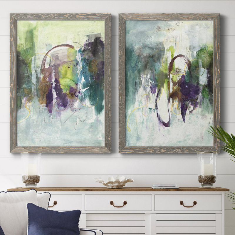 Déplacement sur I - ensemble de 2 peintures sur toile encadrées, Encadré gris, H 43,5 po x l 31,5 po x P 1 po