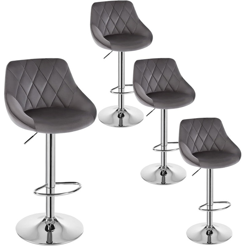 Swivel Upholstered Bar Stool with Iron Frame, Dark Grey