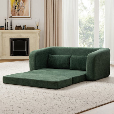 71"W Chenille 2-In-1 Pull Out Sofa Bed,Convertible Loveseat With Pillow by Latitude Run
