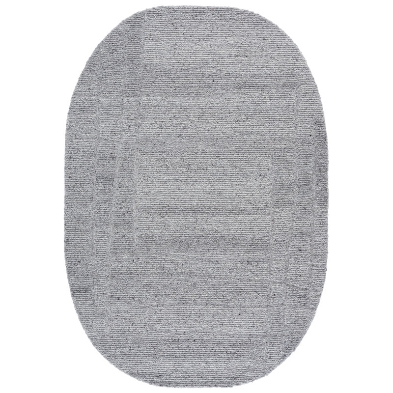 Harvest Hand Tufted Wool Cotton Solid Color Rug in Grey, Oval 6' x 9'