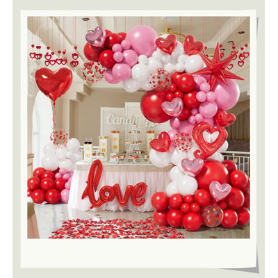 Valentine's Day Balloon Arch Kit With Star Foil Balloons & Confetti Balloons, 200 Rose Petals, Romantic Home Party Photo Backdrop Decor