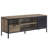 Rustic Oak Tv Console With Metal Legs And Compartments For Electronics Rectangular Stand Leg Supports Storage