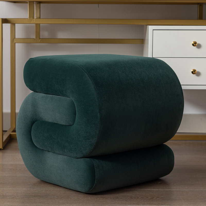 Centerfield Velvet Ottoman, Dark Green Velvet