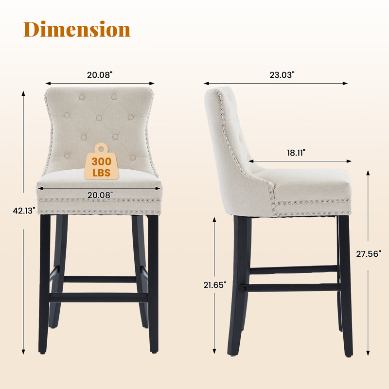 27.5'' Upholstered Bar Counter Stool with Solid Wood Frame(Set of 2), Beige