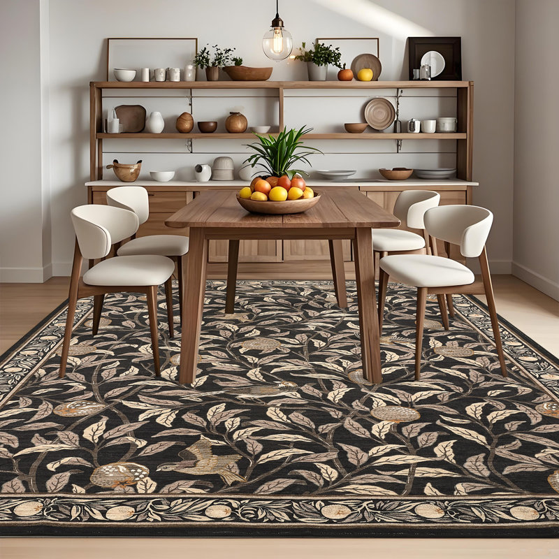 Farmhouse Machine Washable Rug for Living Room, Non-Slip Botanical Area Rugs, Low Pile Stain-Resistant Vintage Carpet, Soft Foldable Print Floor Mats for Bedroom, Nursery, Home Office
