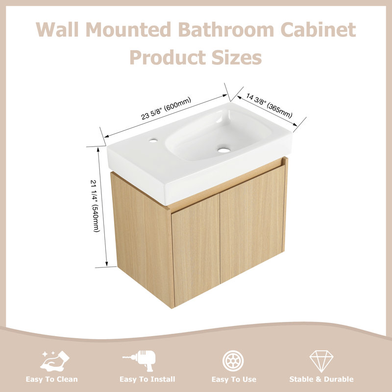 Meuble-lavabo simple avec plateau en résine 23,65 po Cardon, Chêne