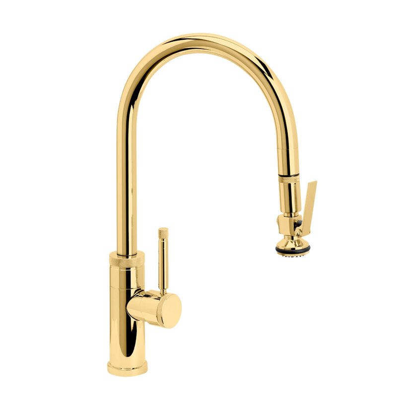 Industrial Plp Pulldown Faucet - Lever Sprayer, Unlacquered Polished Brass