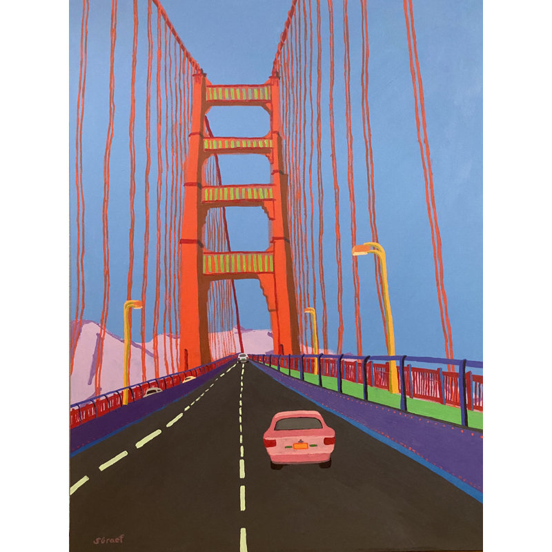 Driving Across The Golden Gate Bridge by Sue Graef, Black Framed Paper, 21.25" H x 17.25" W