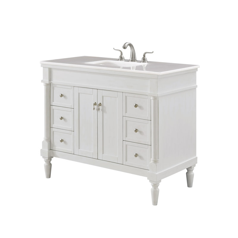 Ensemble de meuble-lavabo simple 42 po Lexington, Blanc antique, Veines blanches / brunes