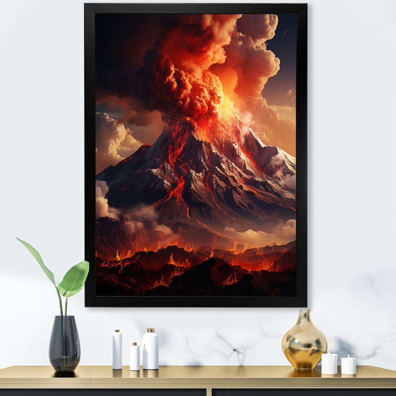 Essence volcanique volcanique sur toile, H 40 po x l 30 po x P 1,5 po, Cadre simple noir