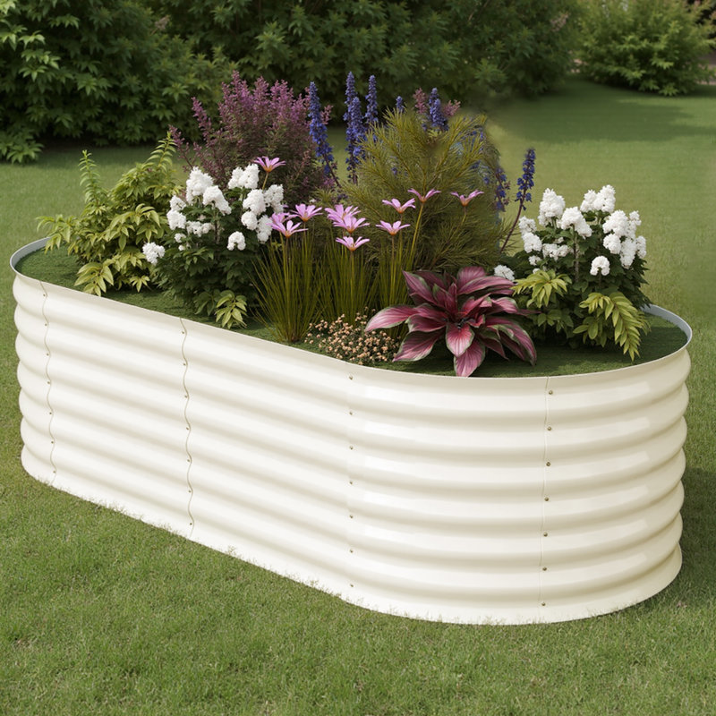 6x3x2ft Oval Raised Garden Bed - Heavy-Duty 0.6mm Galvanized Steel Planter Box with Safety Edges, Open Bottom Metal Planter for Outdoor Vegetables, Flowers, Herbs & Fruits - Beige