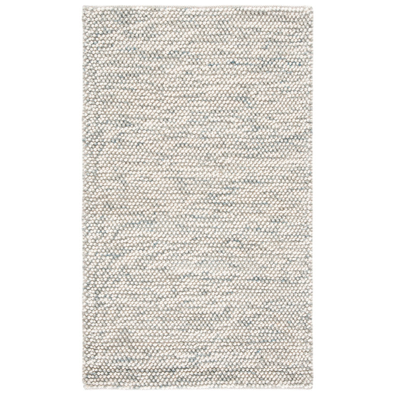 Almus Geometric Handmade Hand-Loomed Grey / Ivory Area Rug, Rectangle 3' x 5'