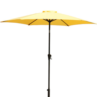 Parasol de patio extérieur en aluminium jaune 8,8 pi - base stable 42 lb, auvent, cadre rouille, inclinaison et levage flexibles de 8,8 pieds, système simple en résine