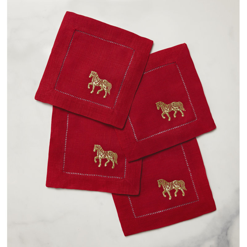 Lunar New Year Linen Square Napkins, Red