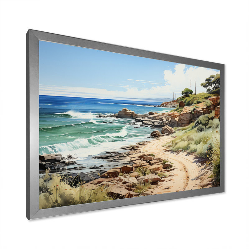 «Biddeford Rocky Beach Coastal Pathway», reproduction sur toile, H 24 po x l 32 po x P 1 po, Cadre simple argenté