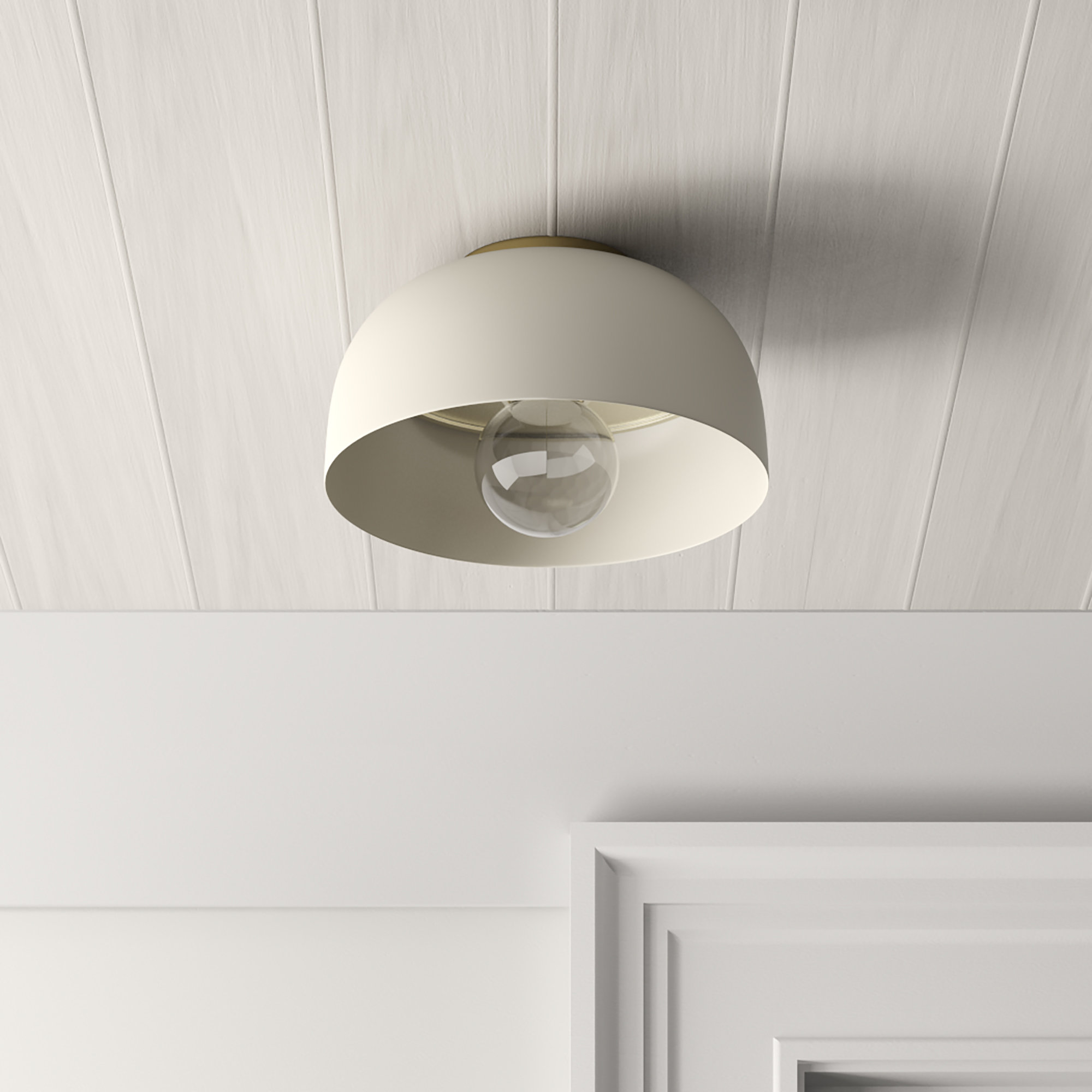 Rodanthe Single Light Metal Flush Mount, Aged Brass, Cream, 6" H x 14" W x 14" D