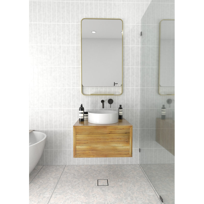 Radius Corner Bathroom / Vanity Mirror with Shelves, Satin Brass