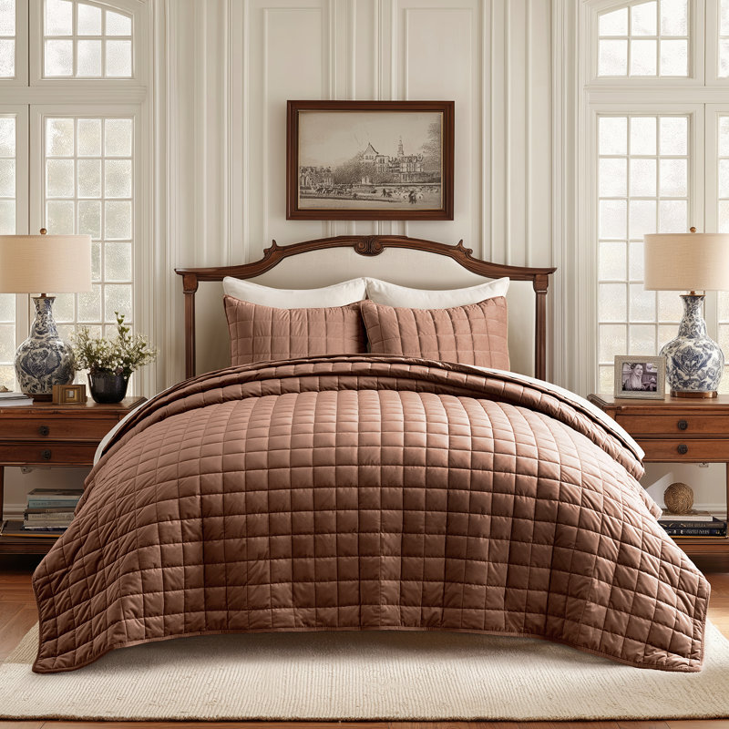 Ensemble de courtepointe BoxVitch, Courtepointe pour grand lit + 2 taies décoratives, Argile terre cuite