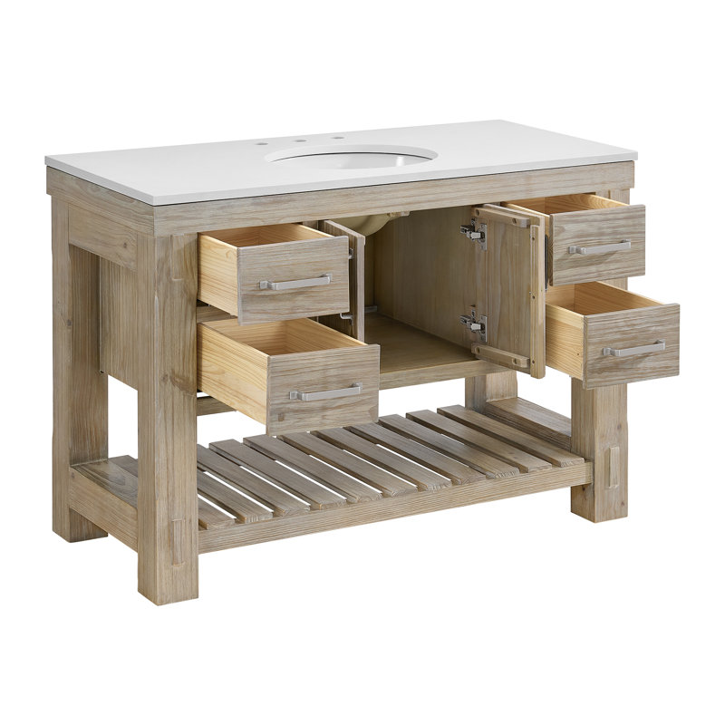 Bromley 48" Single Bathroom Vanity with Quartz Top, White Washed Pine